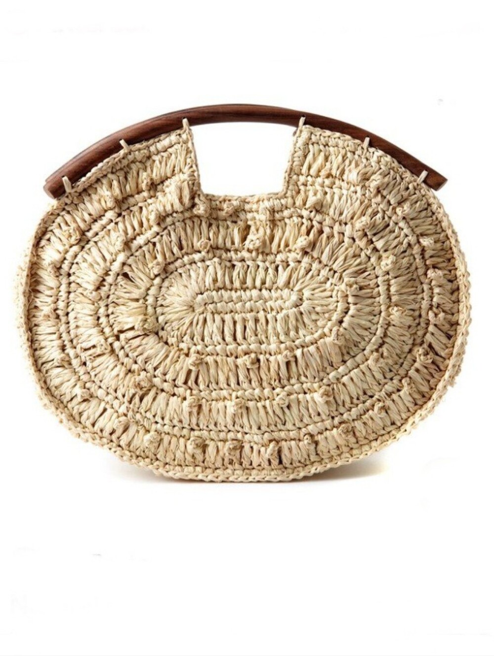Mar Y Sol Round Bohemian Hand Woven Raffia Bag With Wooden Handles